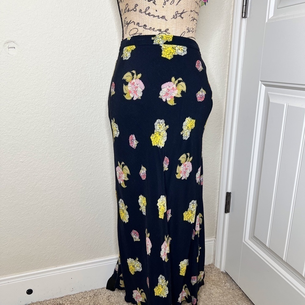Free People Kendall Floral Black Viscose Maxi Skirt Boho Size Small